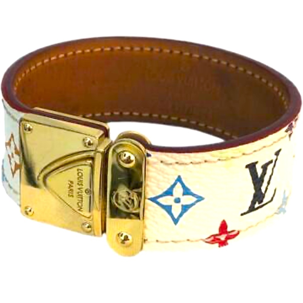 Absolutely Gorgeous White Leather Multi Color Louis Vuitton Bracelet - Picture 1 of 11